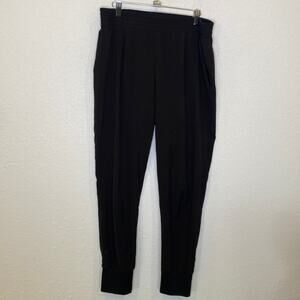 Aqua Black Silky Stretchy Pants Tapered Cuffs Elastic Waistband Polyester Women